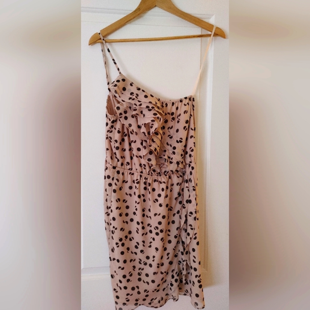 BCBGeneration Beige & Black Print One Shoulder Dress ~ Size M